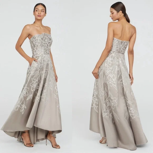 Theia Women's Pamela Embellished Mikado Strapless High Low Evening Gown Size 4 - Picture 2 of 15